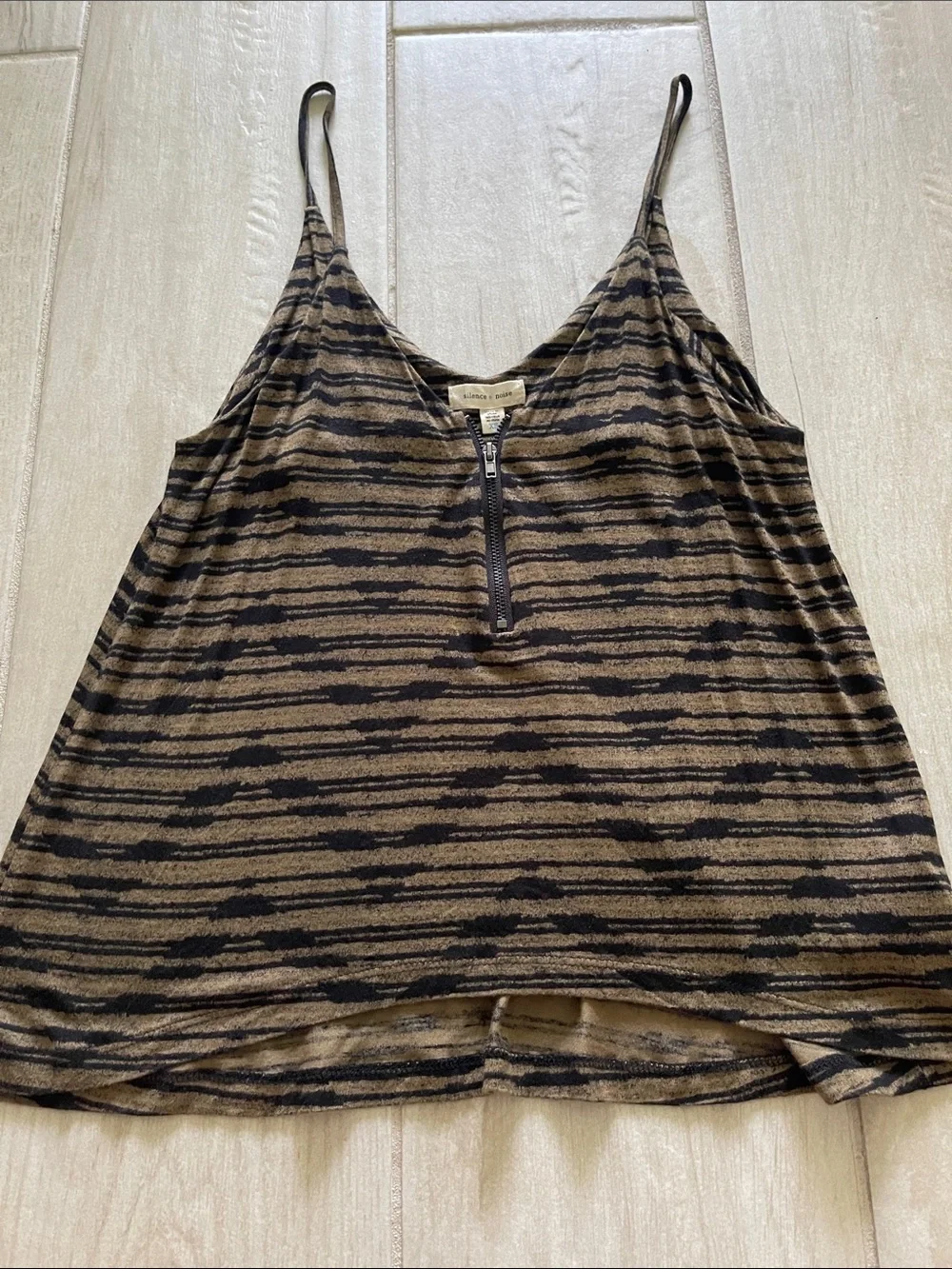 silence + noise Black and Brown Striped Spaghetti Strap Cami